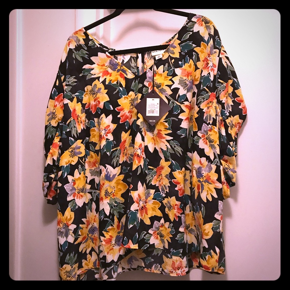 Ava & Viv Yellow Flowered Dress Shirt